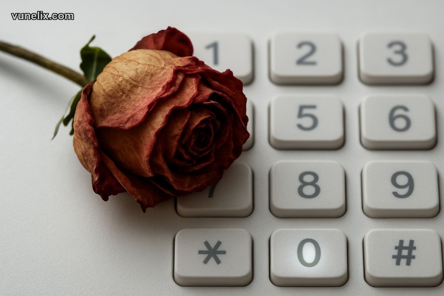 Wilting rose on a numerical keypad, illustrating market fragility.
