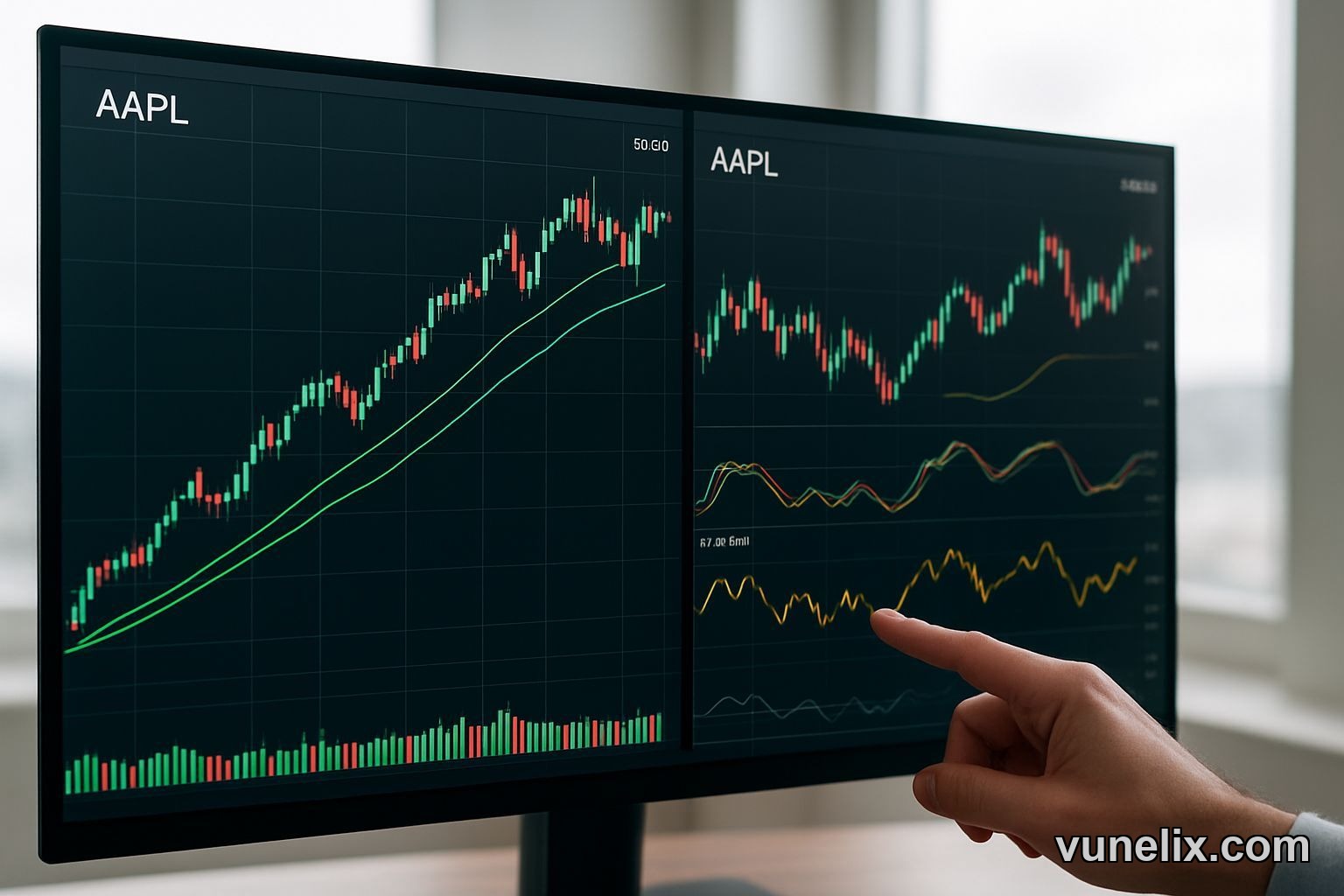 AAPL technical indicators showing mixed signals on trading monitor