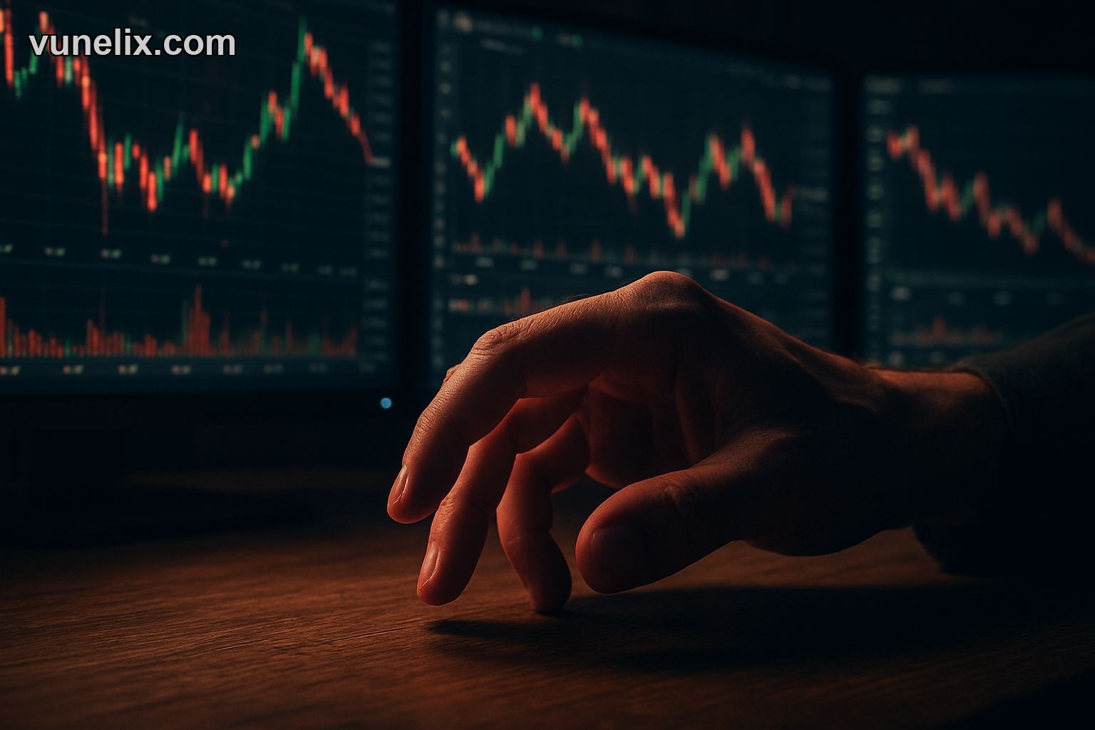 Impatient trader watching volatile markets