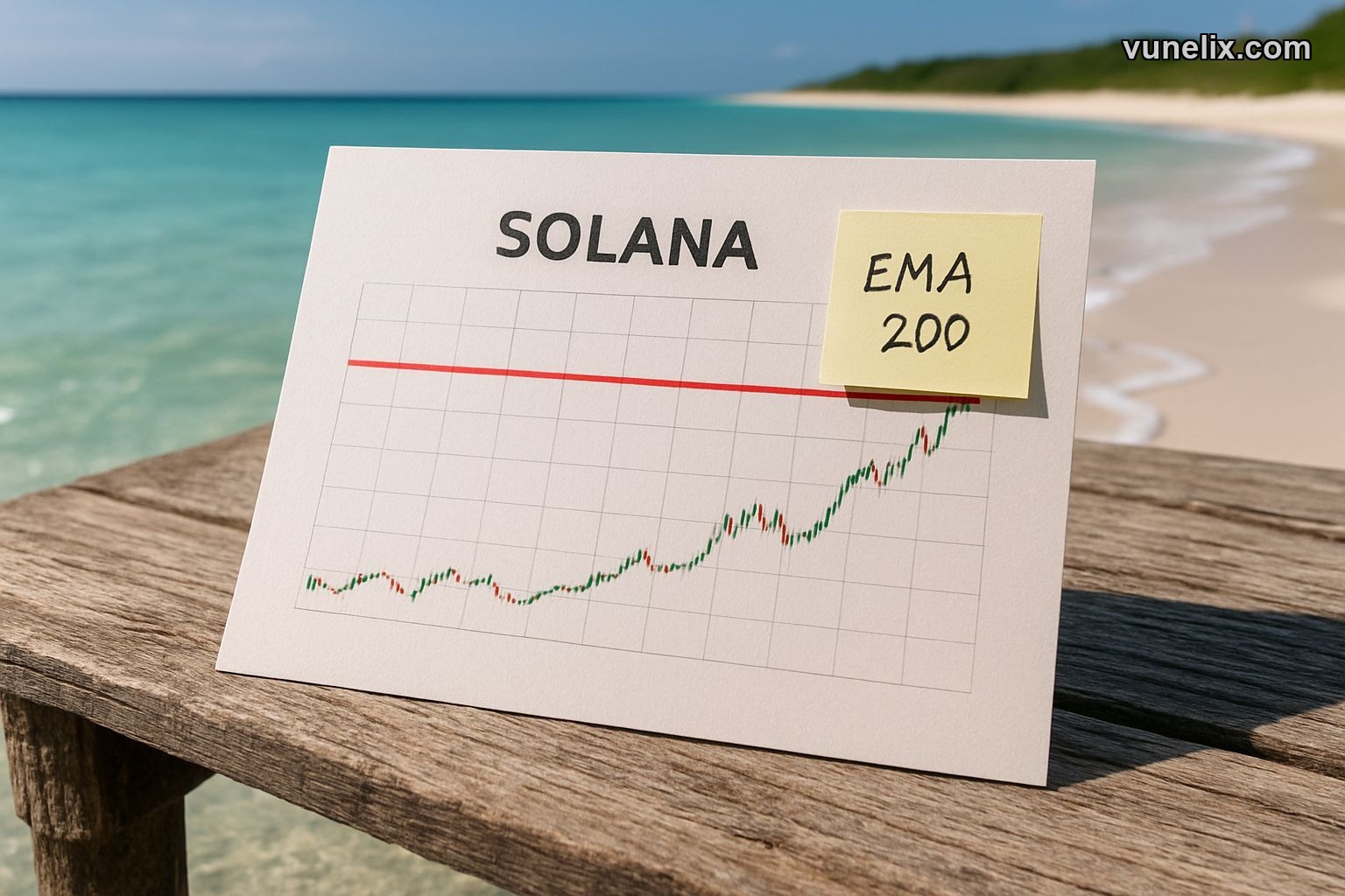Solana price chart showing EMA 200 gap analysis on ocean dock