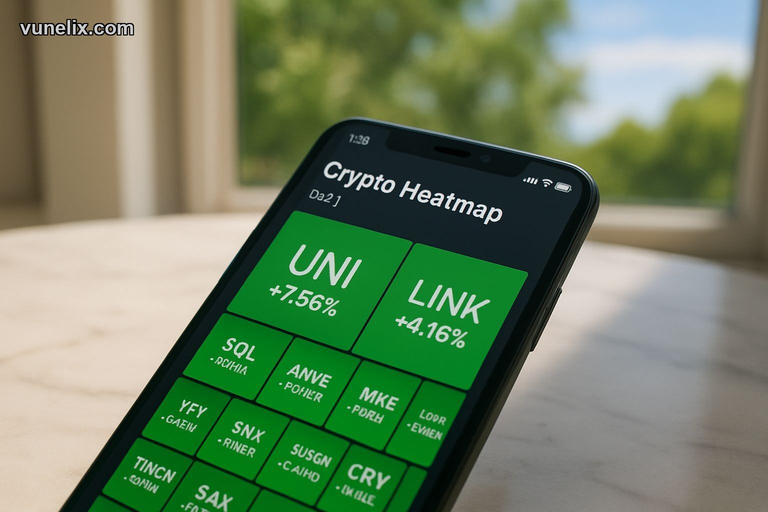 DeFi sector crypto heatmap view on mobile device