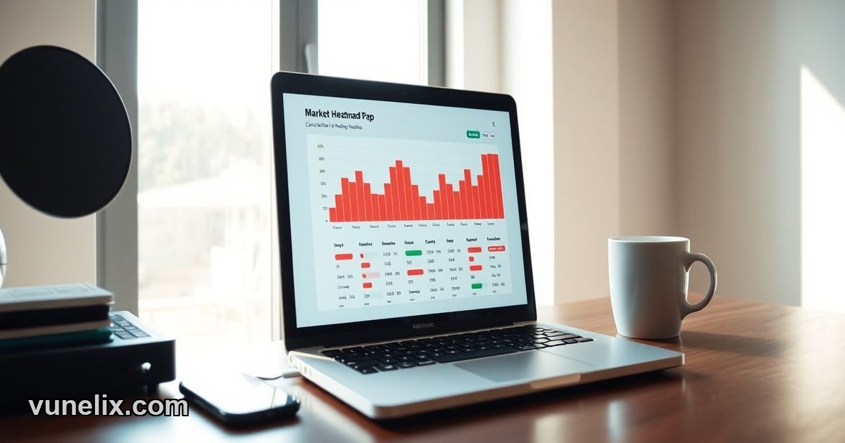 Market heatmap visualization on laptop screen with live data