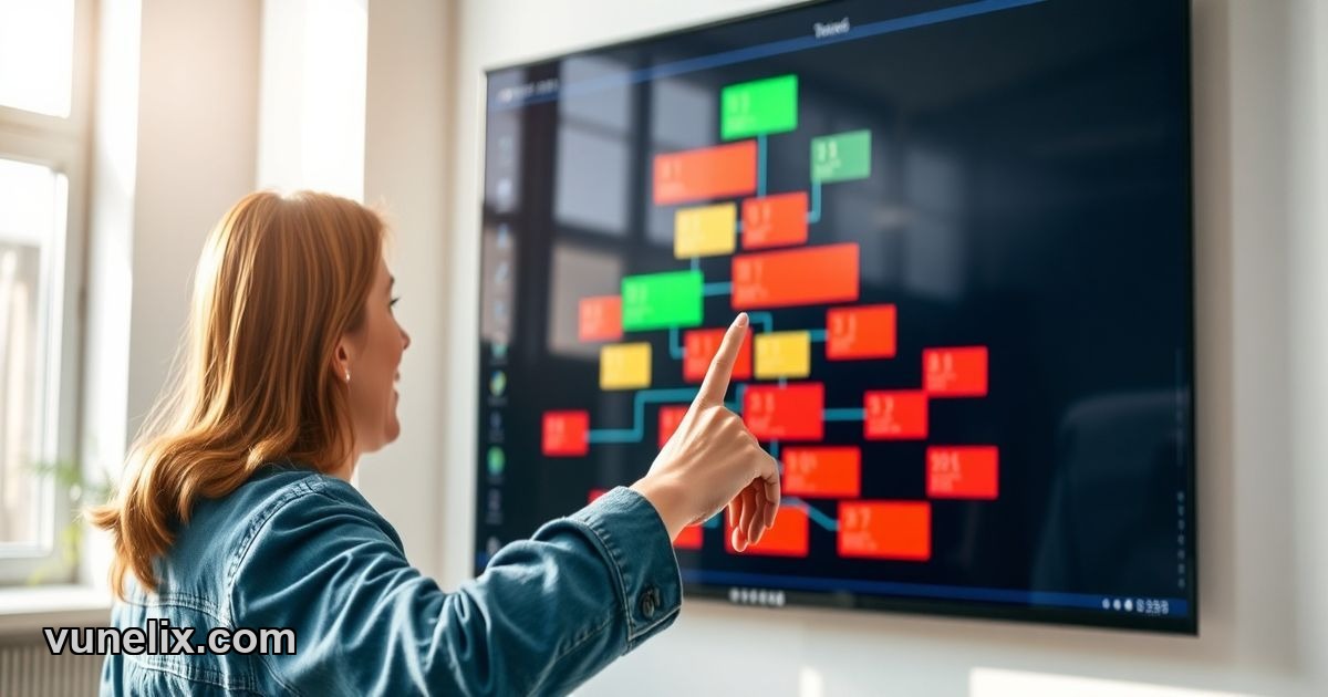Woman analyzing Bitcoin price on crypto heatmap display