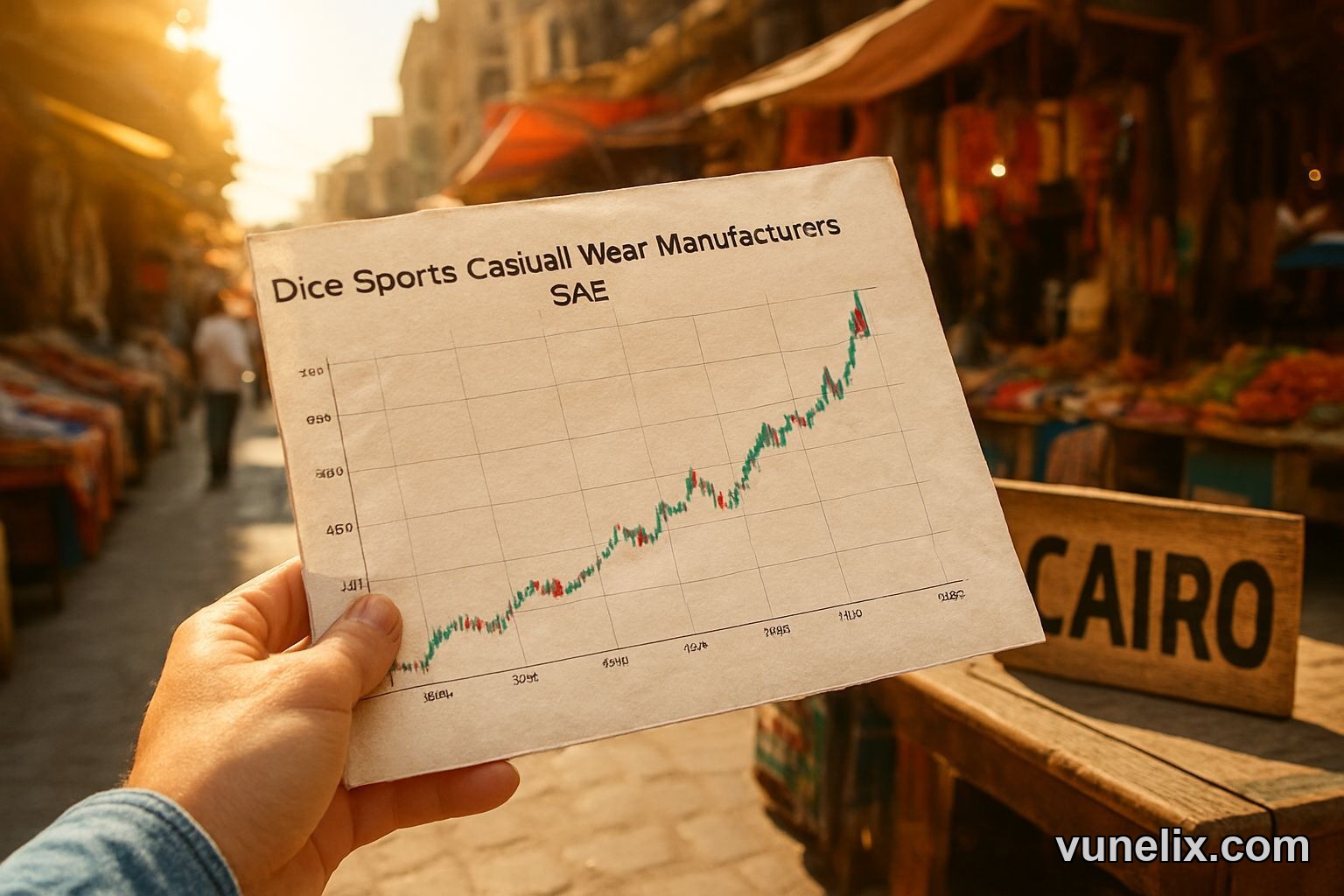 Dice Sports & Casual Wear SAE chart in a Cairo market.