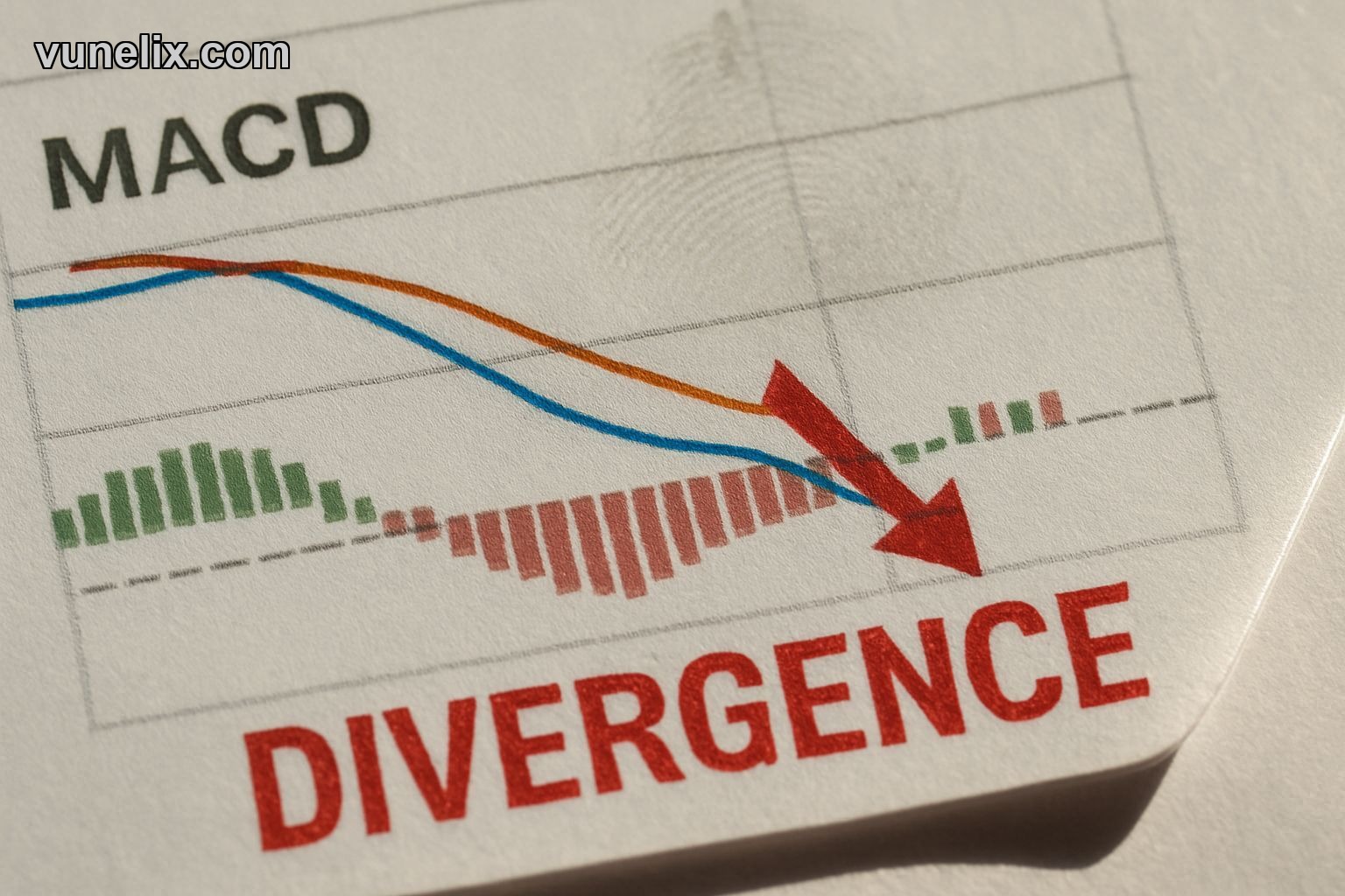 MACD sell signal indicator divergence close-up detail