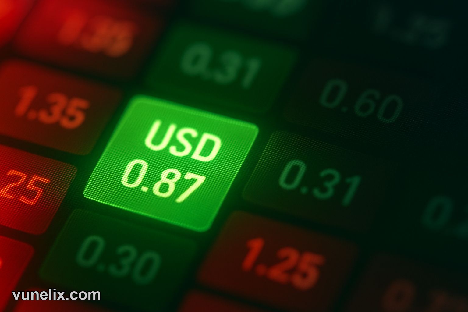 Close-up of a green cell on a Forex Heatmap displaying USD strength.
