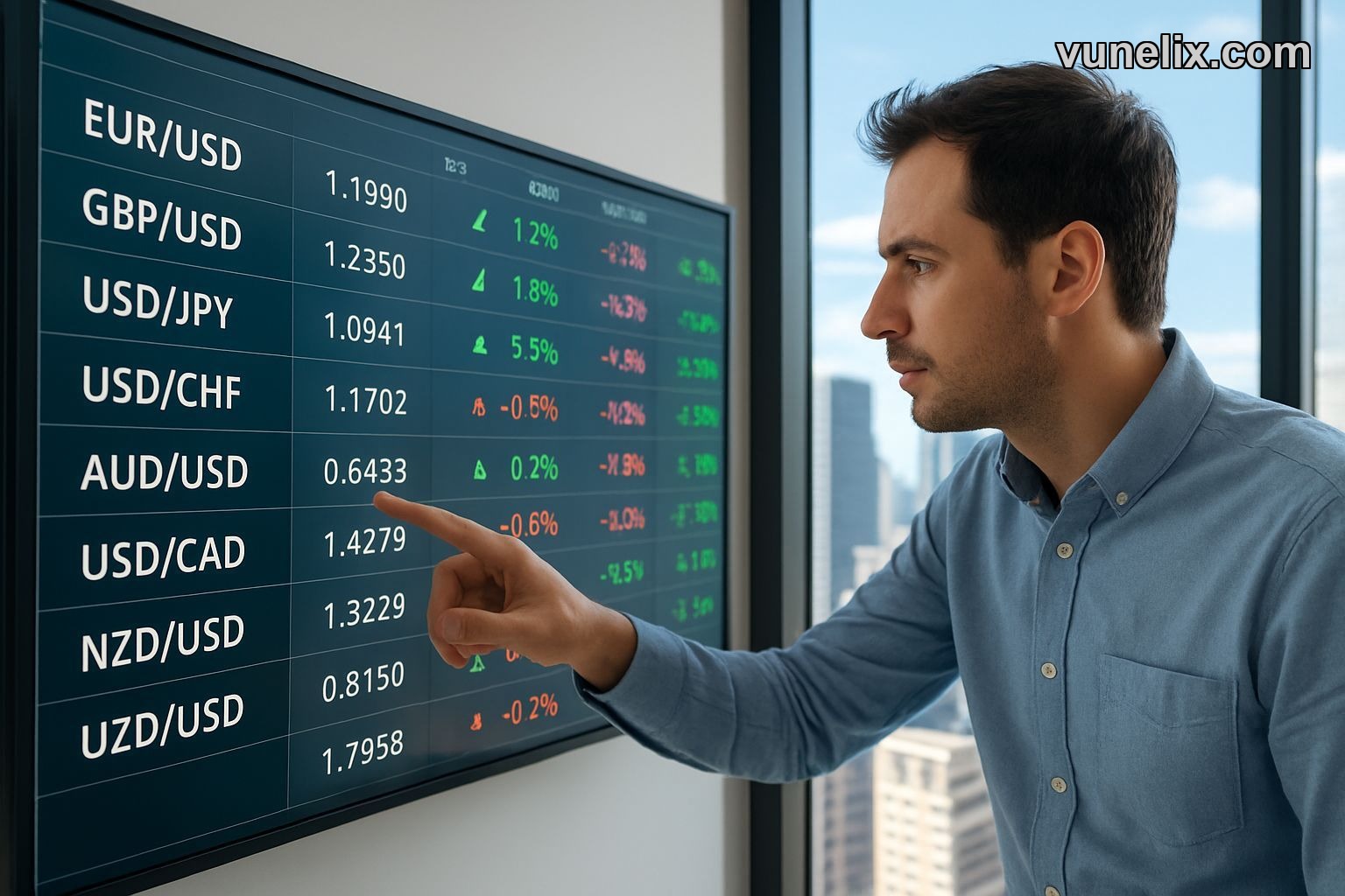 Trader analyzing free forex market movers widget on live screen