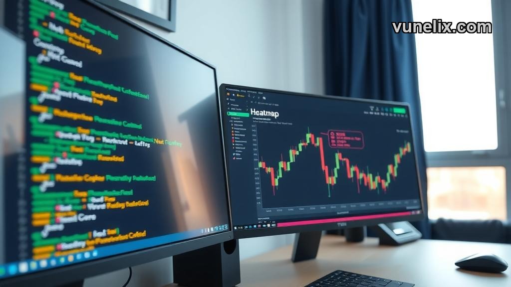 Dual monitor setup showing embed code and live stock heatmap widget