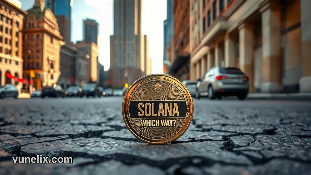 Solana coin on asphalt with "WHICH WAY?" text.