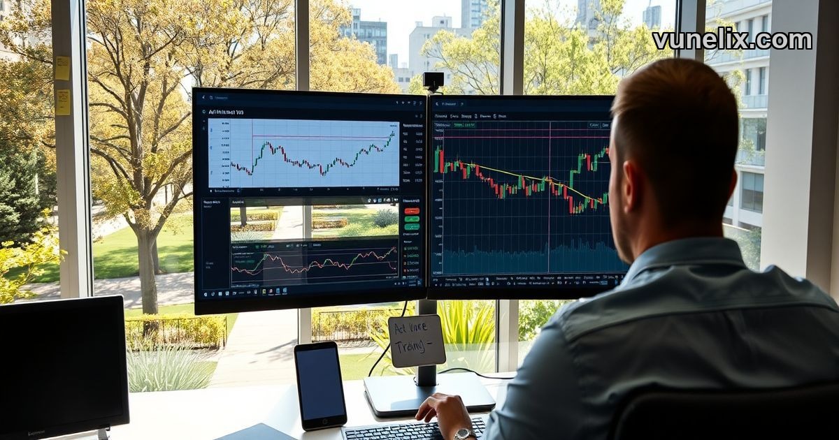 Comparing AI trading platforms on split-screen monitor setup